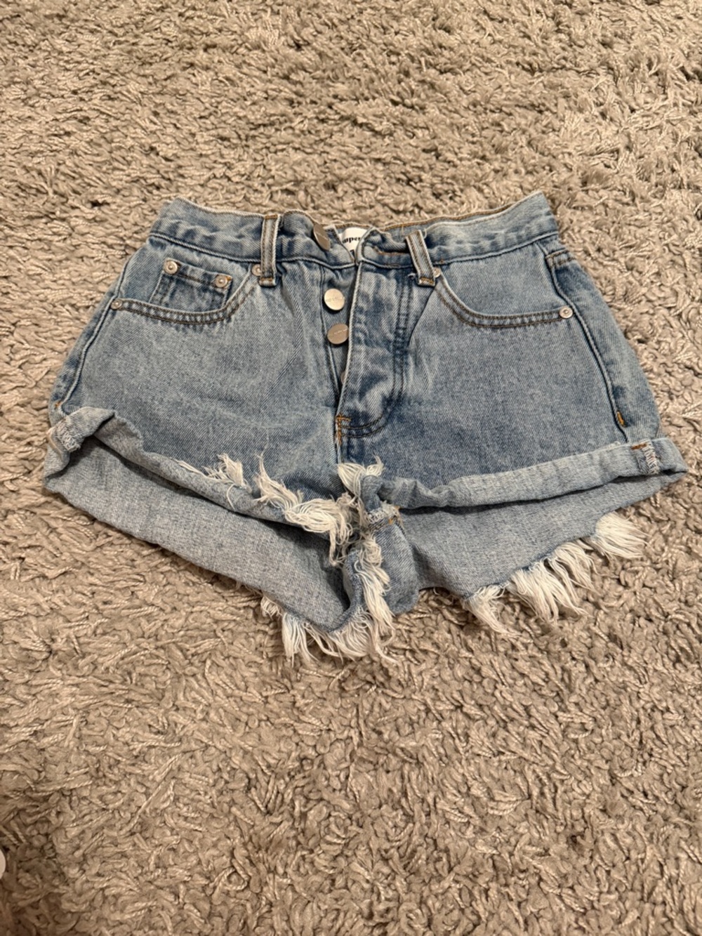 superdown Light Blue High-Rise Distressed Denim Shorts